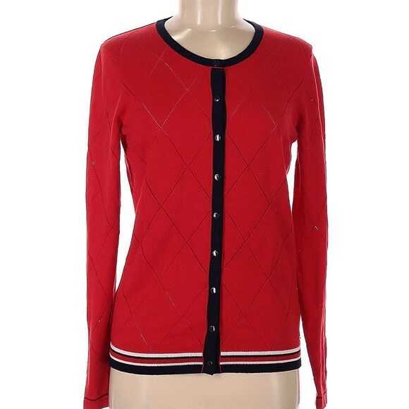 Tommy Hilfiger Red Cardigan Sweater Women Medium‎ - Picture 1 of 9
